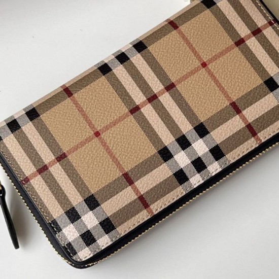 Replica di lusso Portafoglio con cerniera Burberry Vintage Check E-canvas Imitazioni Cloni Portafoglio con cerniera Burberry Vintage Check E-canvas firmate