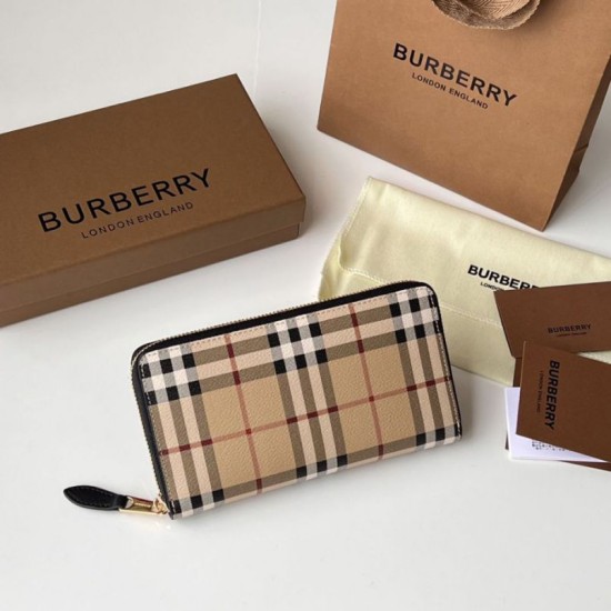 Replica di lusso Portafoglio con cerniera Burberry Vintage Check E-canvas Imitazioni Cloni Portafoglio con cerniera Burberry Vintage Check E-canvas firmate