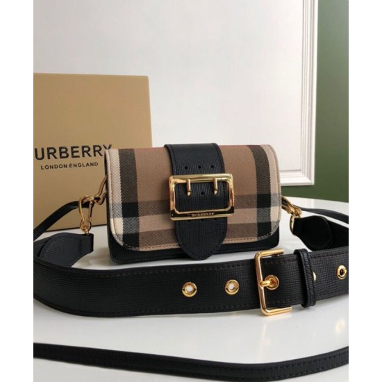 Replica di lusso Borse Firmate a tracolla piccola con fibbia Burberry Nera Imitazioni Cloni Borse Firmate Replica a tracolla piccola con fibbia Burberry Nera firmate