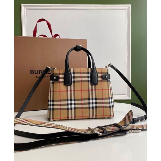 Cloni Borsa tote piccola Burberry Banner Vintage Check nera firmate