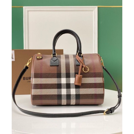 Replica di lusso Borsa bowling media Burberry Check marrone Imitazioni Cloni Borsa bowling media Burberry Check marrone firmate