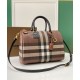 Replica di lusso Borsa bowling media Burberry Check marrone Imitazioni Cloni Borsa bowling media Burberry Check marrone firmate