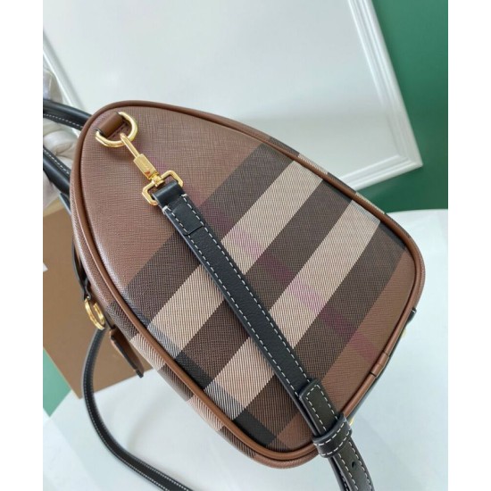 Replica di lusso Borsa bowling media Burberry Check marrone Imitazioni Cloni Borsa bowling media Burberry Check marrone firmate