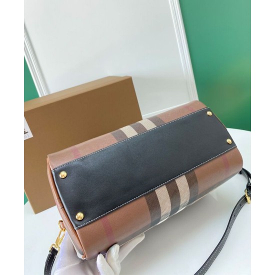 Replica di lusso Borsa bowling media Burberry Check marrone Imitazioni Cloni Borsa bowling media Burberry Check marrone firmate