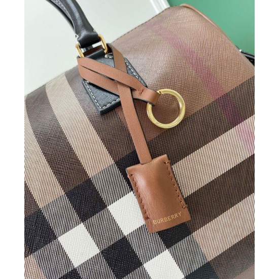 Replica di lusso Borsa bowling media Burberry Check marrone Imitazioni Cloni Borsa bowling media Burberry Check marrone firmate
