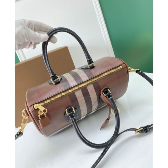 Replica di lusso Borsa bowling media Burberry Check marrone Imitazioni Cloni Borsa bowling media Burberry Check marrone firmate