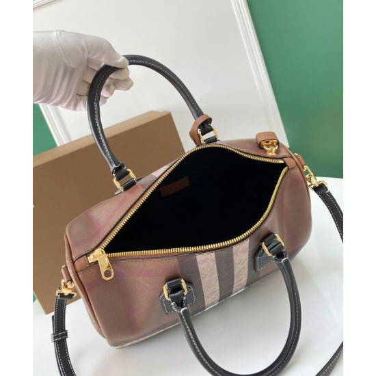 Replica di lusso Borsa bowling media Burberry Check marrone Imitazioni Cloni Borsa bowling media Burberry Check marrone firmate