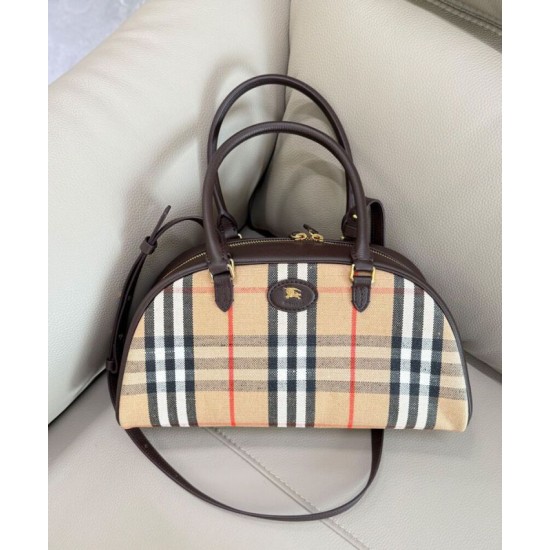 Replica di lusso Borsa a mano Burberry Canvas Highlands Bowling, colore caffè scuro Imitazioni Cloni Borsa a mano Burberry Canvas Highlands Bowling, colore caffè scuro firmate