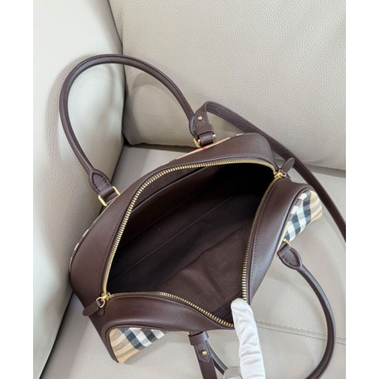 Replica di lusso Borsa a mano Burberry Canvas Highlands Bowling, colore caffè scuro Imitazioni Cloni Borsa a mano Burberry Canvas Highlands Bowling, colore caffè scuro firmate