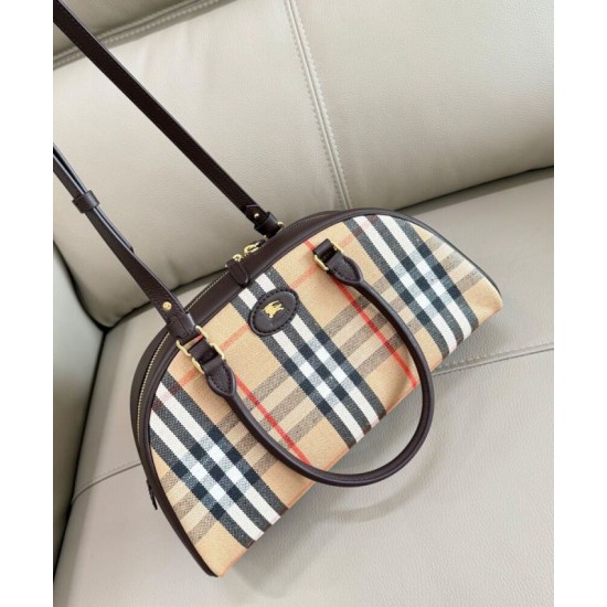 Replica di lusso Borsa a mano Burberry Canvas Highlands Bowling, colore caffè scuro Imitazioni Cloni Borsa a mano Burberry Canvas Highlands Bowling, colore caffè scuro firmate