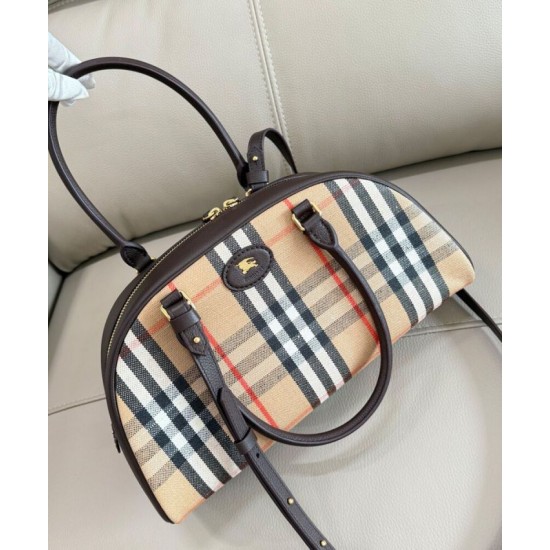 Replica di lusso Borsa a mano Burberry Canvas Highlands Bowling, colore caffè scuro Imitazioni Cloni Borsa a mano Burberry Canvas Highlands Bowling, colore caffè scuro firmate