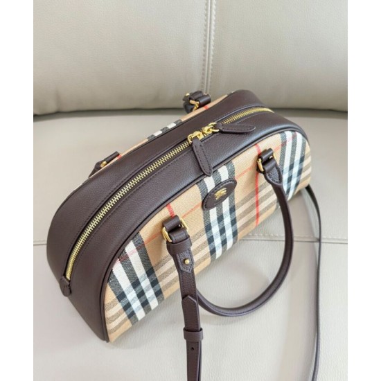 Replica di lusso Borsa a mano Burberry Canvas Highlands Bowling, colore caffè scuro Imitazioni Cloni Borsa a mano Burberry Canvas Highlands Bowling, colore caffè scuro firmate