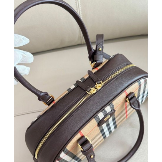 Replica di lusso Borsa a mano Burberry Canvas Highlands Bowling, colore caffè scuro Imitazioni Cloni Borsa a mano Burberry Canvas Highlands Bowling, colore caffè scuro firmate