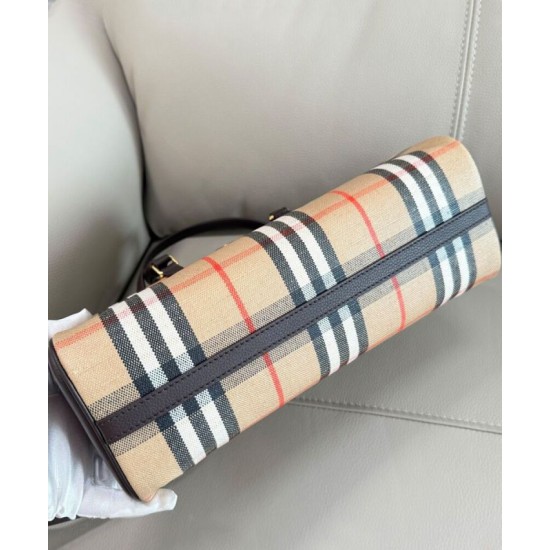 Replica di lusso Borsa a mano Burberry Canvas Highlands Bowling, colore caffè scuro Imitazioni Cloni Borsa a mano Burberry Canvas Highlands Bowling, colore caffè scuro firmate