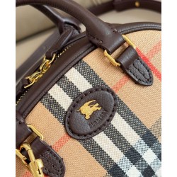 Borse tote mini Burberry Highlands Burberry Check caffè scuro Borse tote mini Burberry Highlands Burberry Check caffè scuro