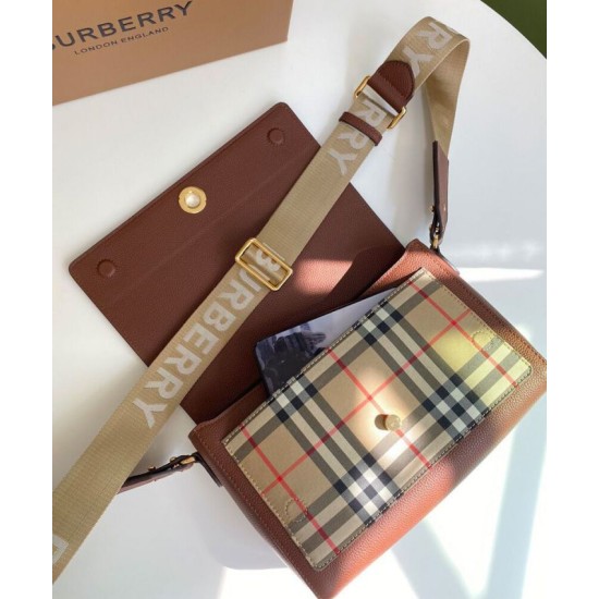 Replica di lusso Borsa a tracolla Burberry Vintage Check Note Caffè Imitazioni Cloni Borsa a tracolla Burberry Vintage Check Note Caffè firmate