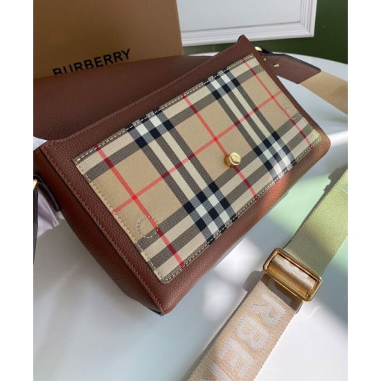 Replica di lusso Borsa a tracolla Burberry Vintage Check Note Caffè Imitazioni Cloni Borsa a tracolla Burberry Vintage Check Note Caffè firmate