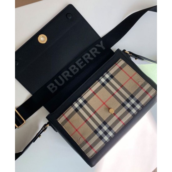 Replica di lusso Borsa a tracolla Burberry Vintage Check Note Nera Imitazioni Replica Perfetta Borsa a tracolla Burberry Vintage Check Note Nera firmate