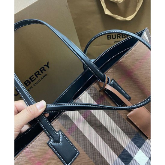 Replica di lusso Borsa tote a quadri Burberry caffè scuro Imitazioni Cloni Borsa tote a quadri Burberry caffè scuro firmate