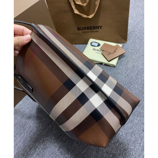 Replica di lusso Borsa tote a quadri Burberry caffè scuro Imitazioni Cloni Borsa tote a quadri Burberry caffè scuro firmate