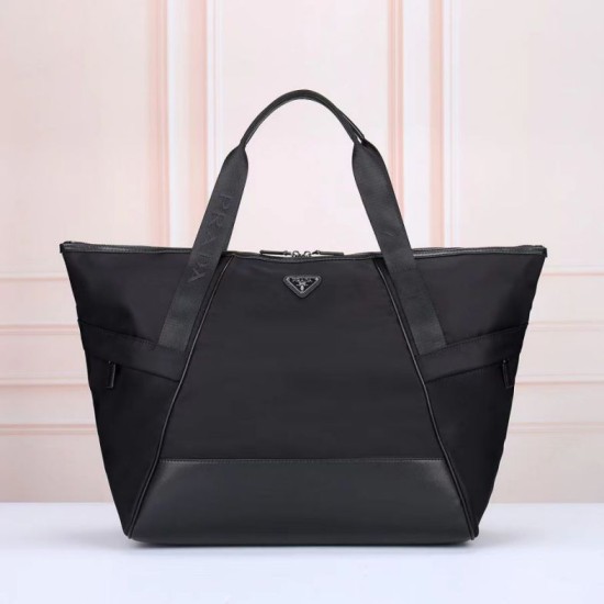 Replica di lusso Borsa tote Prada Re-Nylon con finiture in pelle nera Imitazioni Cloni Borsa tote Prada Re-Nylon con finiture in pelle nera firmate