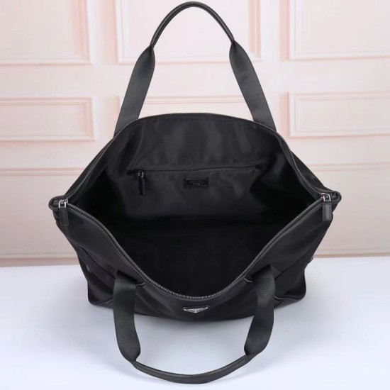 Replica di lusso Borsa tote Prada Re-Nylon con finiture in pelle nera Imitazioni Cloni Borsa tote Prada Re-Nylon con finiture in pelle nera firmate