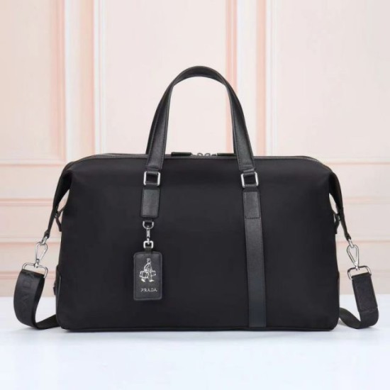 Replica di lusso Borsa da viaggio Prada Re-Nylon Saffiano nera Imitazioni Cloni Borsa da viaggio Prada Re-Nylon Saffiano nera firmate