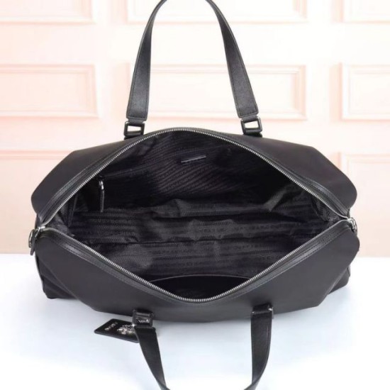 Replica di lusso Borsa da viaggio Prada Re-Nylon Saffiano nera Imitazioni Cloni Borsa da viaggio Prada Re-Nylon Saffiano nera firmate