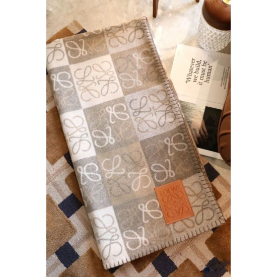 Cloni Coperta cashmere a quadri Loewe Anagram Beige 135 x 170 firmate