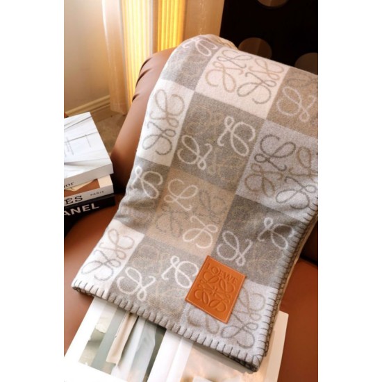Cloni Coperta cashmere a quadri Loewe Anagram Beige 135 x 170 firmate