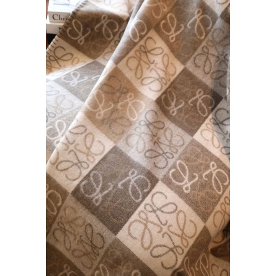 Cloni Coperta cashmere a quadri Loewe Anagram Beige 135 x 170 firmate
