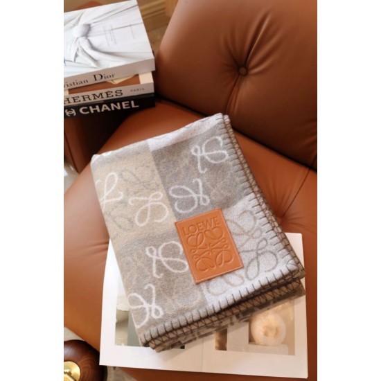 Cloni Coperta cashmere a quadri Loewe Anagram Beige 135 x 170 firmate