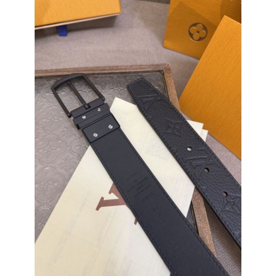 Replica di lusso Borse Cinture reversibile pelle sottile Louis Vuitton da 35mm Nero Imitazioni Replica Borse Cinture reversibile pelle sottile Louis Vuitton da 35mm Nero firmate