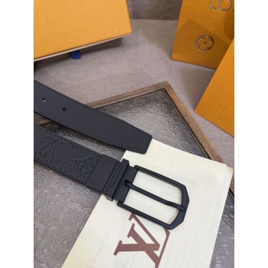 Replica di lusso Borse Cinture reversibile pelle sottile Louis Vuitton da 35mm Nero Imitazioni Replica Borse Cinture reversibile pelle sottile Louis Vuitton da 35mm Nero firmate