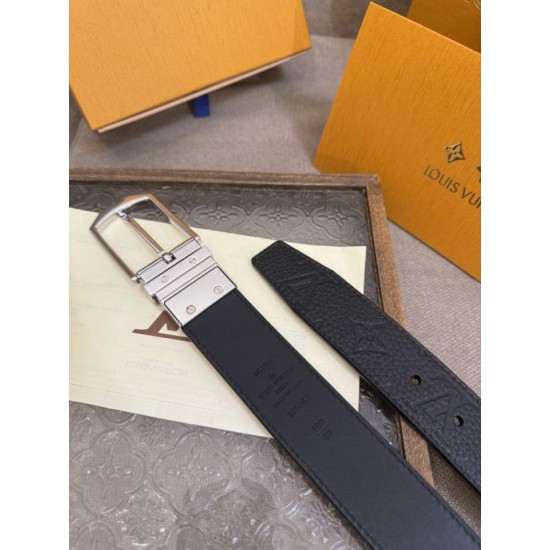 Replica di lusso Cinture reversibile pelle sottile Louis Vuitton da 35mm Nero argento Imitazioni Cloni Cinture reversibile pelle sottile Louis Vuitton da 35mm Nero argento firmate