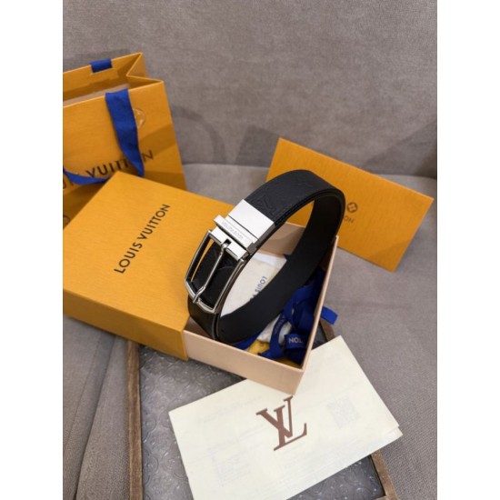 Replica di lusso Cinture reversibile pelle sottile Louis Vuitton da 35mm Nero argento Imitazioni Cloni Cinture reversibile pelle sottile Louis Vuitton da 35mm Nero argento firmate