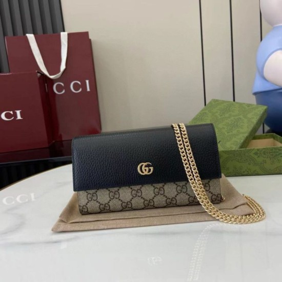 Replica di lusso Portafoglio Gucci GG Marmont bicolore con catena 546585 marrone/nero Imitazioni Cloni Portafoglio Gucci GG Marmont bicolore con catena 546585 marrone/nero firmate