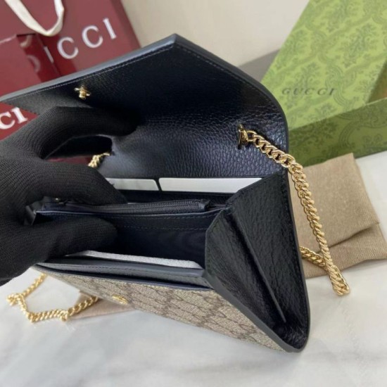Replica di lusso Portafoglio Gucci GG Marmont bicolore con catena 546585 marrone/nero Imitazioni Cloni Portafoglio Gucci GG Marmont bicolore con catena 546585 marrone/nero firmate