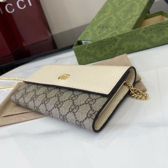 Replica di lusso Portafoglio Gucci GG Marmont bicolore con catena 546585 marrone/Bianco Imitazioni Cloni Portafoglio Gucci GG Marmont bicolore con catena 546585 marrone/Bianco firmate