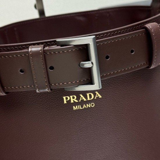 Replica di lusso Borse a secchiello con fibbia Prada Borgogna Imitazioni Cloni Borse a secchiello con fibbia Prada Borgogna firmate