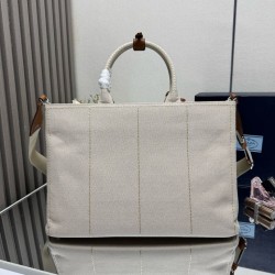 Replica di lusso Borse tote Prada Jardinière extra large in tela di cotone Beige Imitazioni Cloni Borse tote Prada Jardinière extra large in tela di cotone Beige firmate