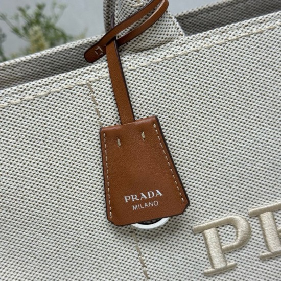 Replica di lusso Borse tote Prada Jardinière extra large in tela di cotone Beige Imitazioni Cloni Borse tote Prada Jardinière extra large in tela di cotone Beige firmate