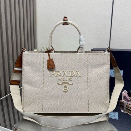 Replica di lusso Borse tote Prada Jardinière extra large in tela di cotone Beige Imitazioni Cloni Borse tote Prada Jardinière extra large in tela di cotone Beige firmate