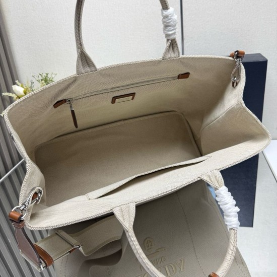Replica di lusso Borse tote Prada Jardinière extra large in tela di cotone Beige Imitazioni Cloni Borse tote Prada Jardinière extra large in tela di cotone Beige firmate