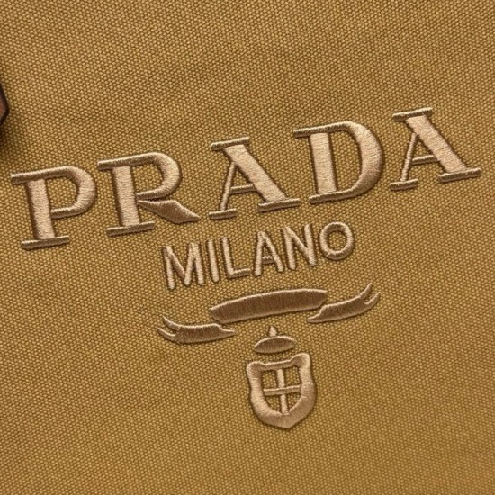 Replica di lusso Borse tote Prada Jardinière extra large in tela di cotone marrone Imitazioni Cloni Borse tote Prada Jardinière extra large in tela di cotone marrone firmate
