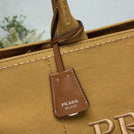 Replica di lusso Borse tote Prada Jardinière extra large in tela di cotone marrone Imitazioni Cloni Borse tote Prada Jardinière extra large in tela di cotone marrone firmate