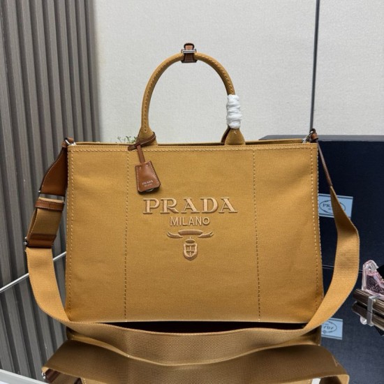 Replica di lusso Borse tote Prada Jardinière extra large in tela di cotone marrone Imitazioni Cloni Borse tote Prada Jardinière extra large in tela di cotone marrone firmate