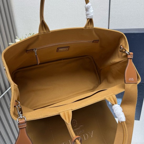 Replica di lusso Borse tote Prada Jardinière extra large in tela di cotone marrone Imitazioni Cloni Borse tote Prada Jardinière extra large in tela di cotone marrone firmate