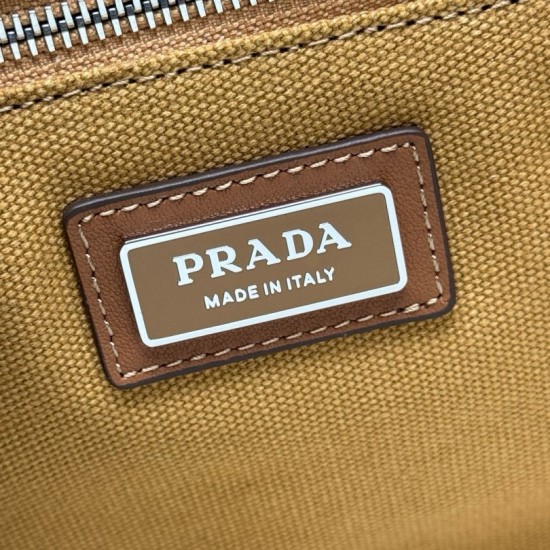 Replica di lusso Borse tote Prada Jardinière extra large in tela di cotone marrone Imitazioni Cloni Borse tote Prada Jardinière extra large in tela di cotone marrone firmate