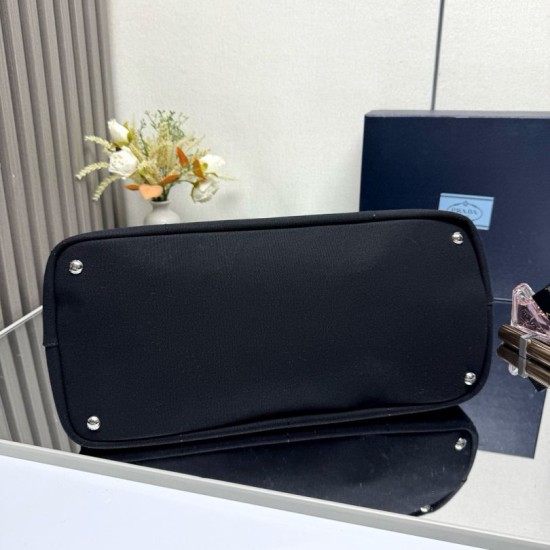 Replica di lusso Borse tote Prada Jardinière extra large in tela di cotone Nero Imitazioni Cloni Borse tote Prada Jardinière extra large in tela di cotone Nero firmate
